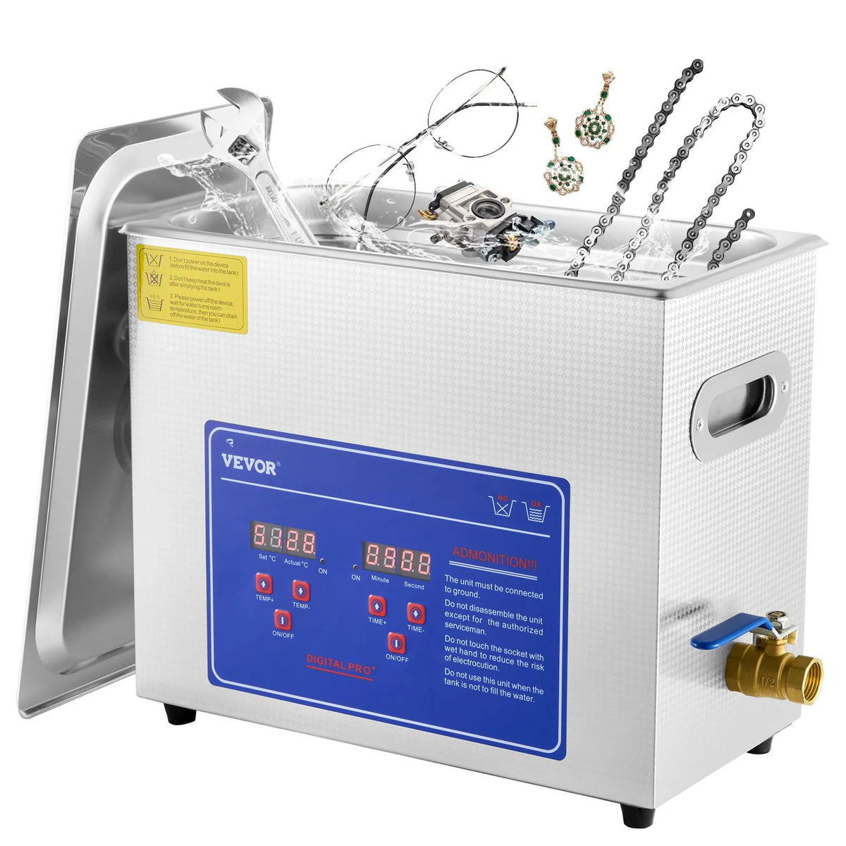 VEVOR Professional Ultrasonic Cleaner, 6 L Stainless Steel Tank Cleaner with Digital Timer and Heater, 40 kHz Cleaning for Glasses, Watches, Rings and Small Parts
