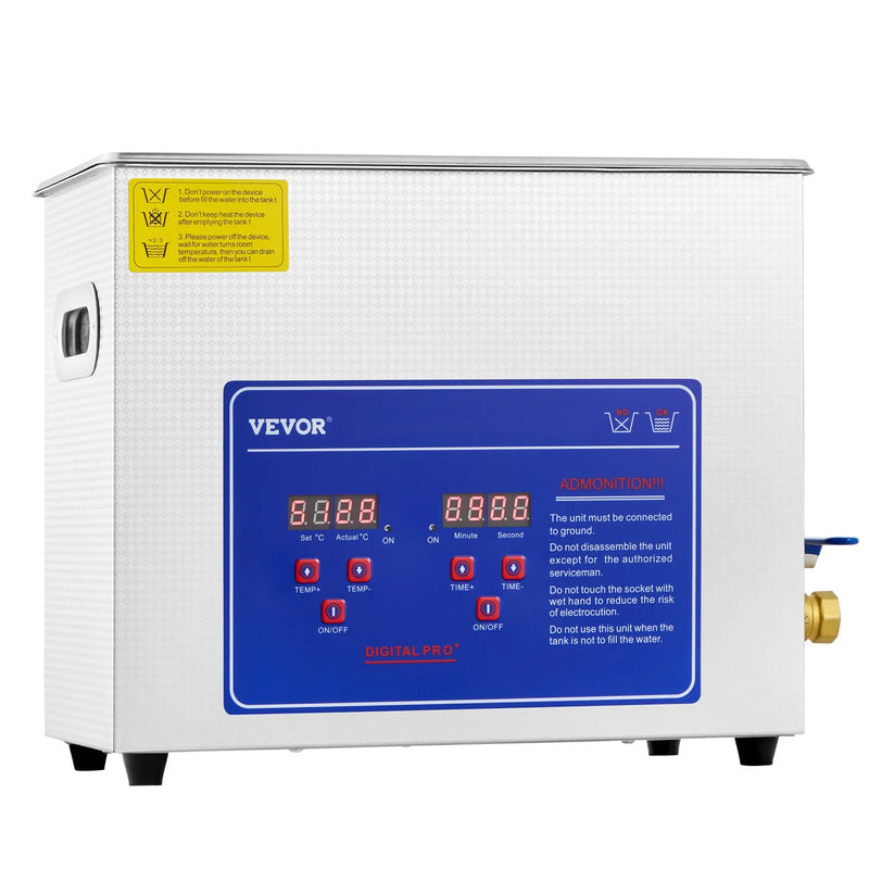 VEVOR profesionālais ultraskaņas tīrītājs, 6 l nerūsējošā tērauda trauku tīrītājs ar digitālo taimeri un sildītāju, 40 kHz tīrīšana brillēm, pulksteņiem, gredzeniem un mazām detaļām