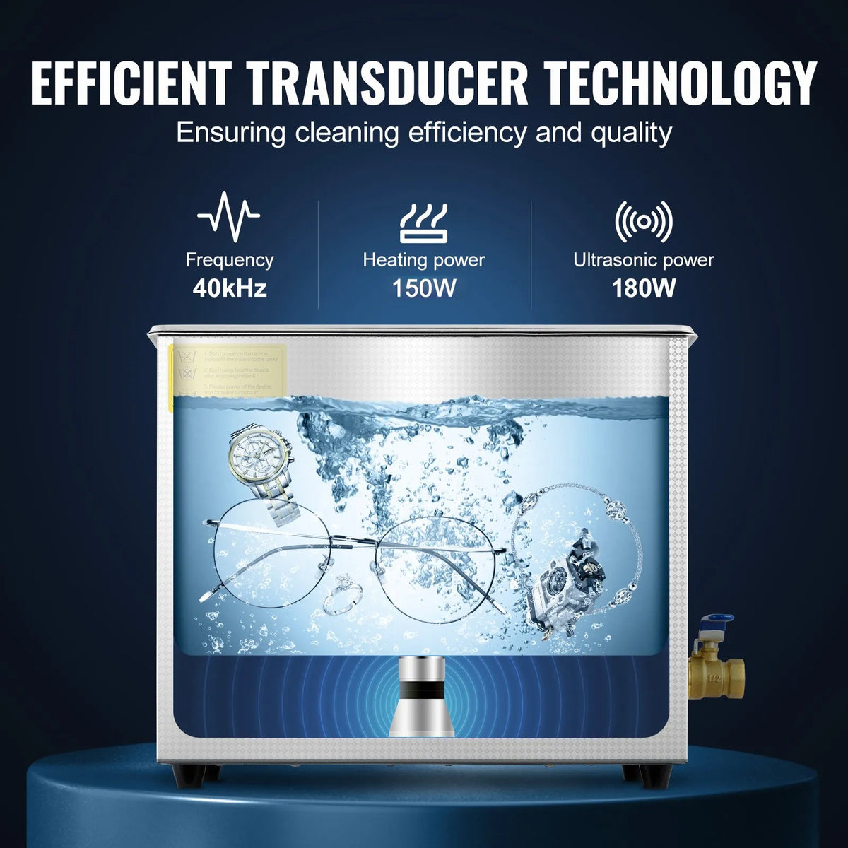 VEVOR Professional Ultrasonic Cleaner, 6 L Stainless Steel Tank Cleaner with Digital Timer and Heater, 40 kHz Cleaning for Glasses, Watches, Rings and Small Parts