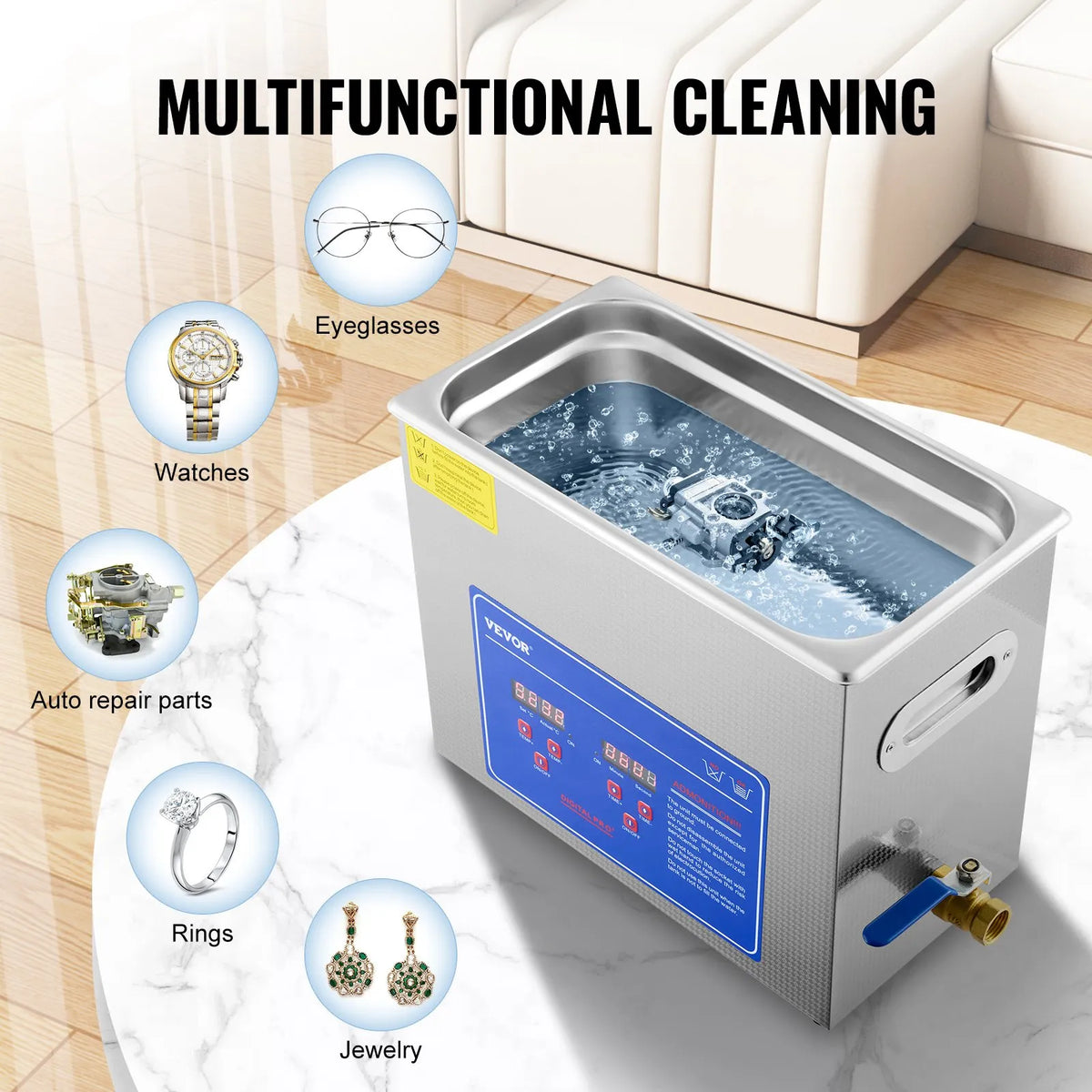 VEVOR Professional Ultrasonic Cleaner, 6 L Stainless Steel Tank Cleaner with Digital Timer and Heater, 40 kHz Cleaning for Glasses, Watches, Rings and Small Parts