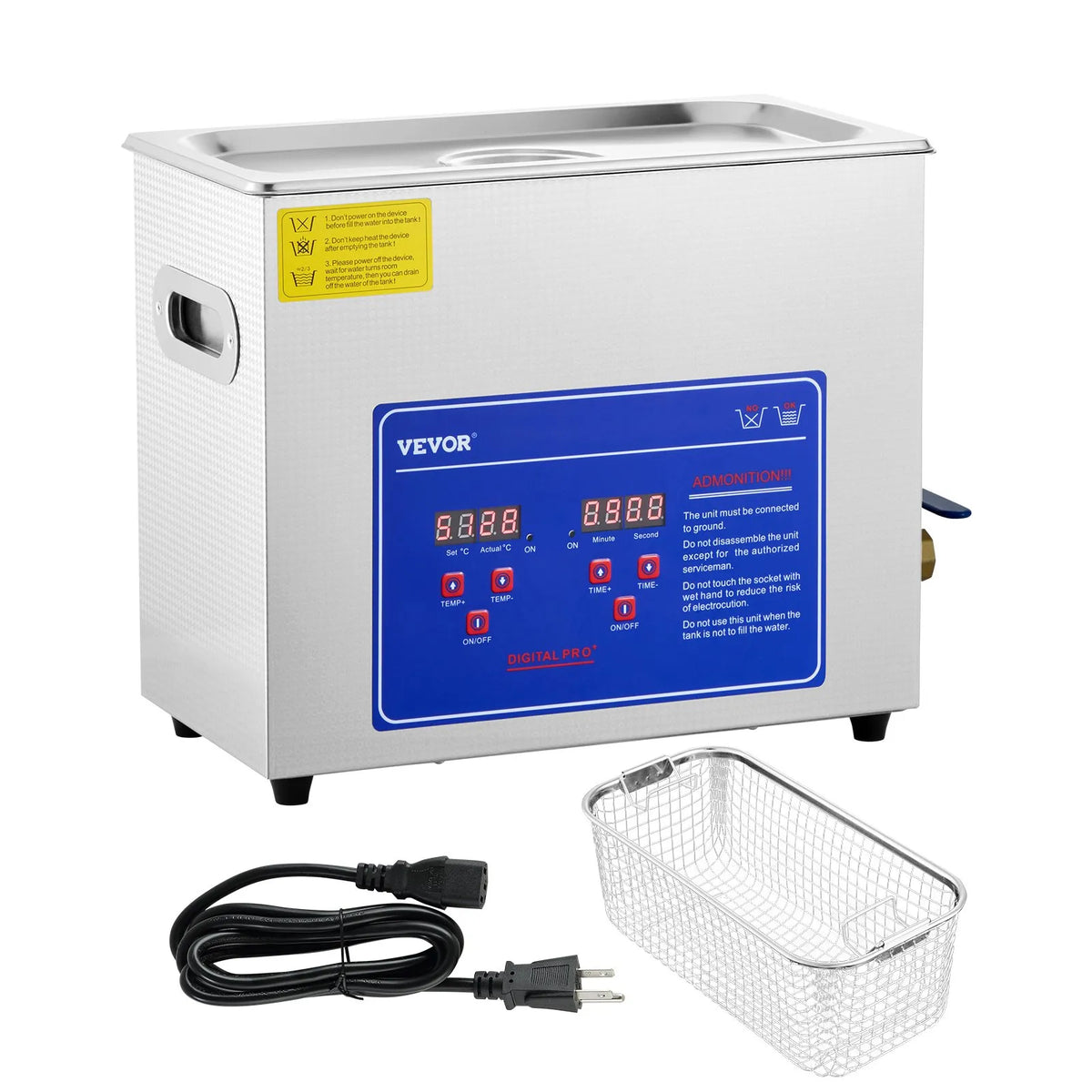 VEVOR Professional Ultrasonic Cleaner, 6 L Stainless Steel Tank Cleaner with Digital Timer and Heater, 40 kHz Cleaning for Glasses, Watches, Rings and Small Parts