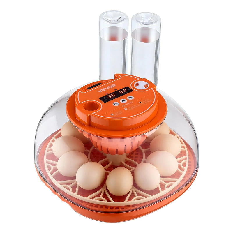 VEVOR 12 olu inkubators ar automātisku olu grozītāju, LED ovoskopu, temperatūras un mitruma kontroli, caurspīdīgu 360° skata logu putnu olu inkubēšanai mājai un saimniecībai (cāļi, pīles, zosis, paipalas)