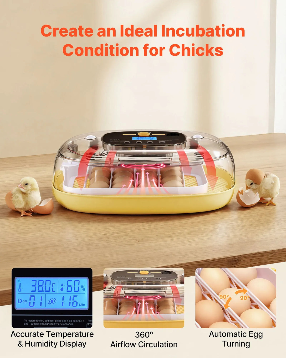 VEVOR Egg Incubator for 24 Eggs with Automatic Turning, Candler and Water Refill