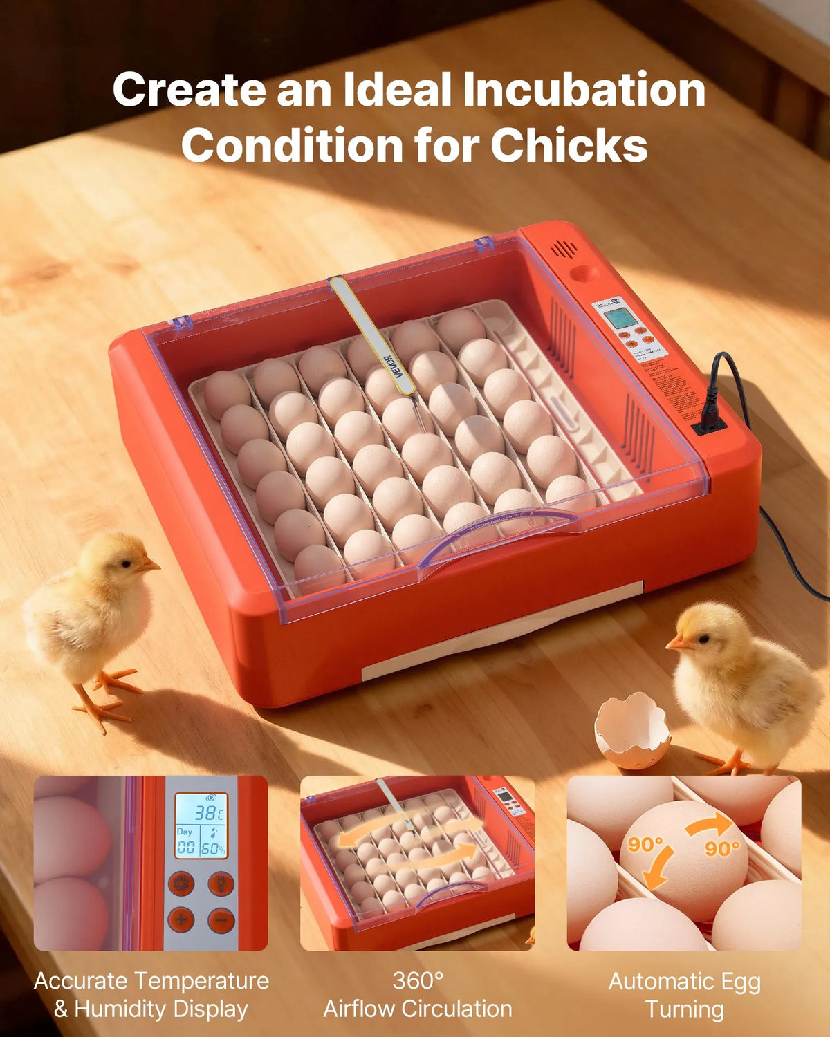 VEVOR Egg Incubator for 36 Eggs with Automatic Turning, Egg Candler and Humidity Control