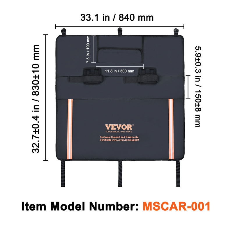 VEVOR velosipēdu aizsargpaliktnis kravas bortam, 840 mm, piemērots 2 kalnu velosipēdiem, ar atstarojošām joslām un instrumentu kabatām, universāls modelis maza izmēra pikapiem