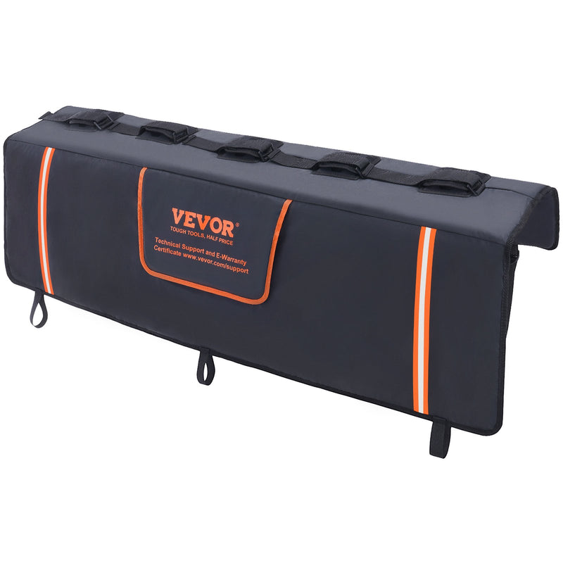 VEVOR Kravas automašīnas aizmugures vāka velosipēdu paliktnis, 135 cm, paredzēts 5 kalnu velosipēdiem, uzlabotas rievas, atstarotāju sloksnes un instrumentu kabatas, ar kameru atveri vidēja izmēra pikapiem