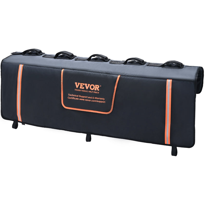 VEVOR Kravas automašīnas aizmugures vāka velosipēdu paliktnis, 135 cm, paredzēts 5 kalnu velosipēdiem, uzlabotas rievas, atstarotāju sloksnes un instrumentu kabatas, ar kameru atveri vidēja izmēra pikapiem