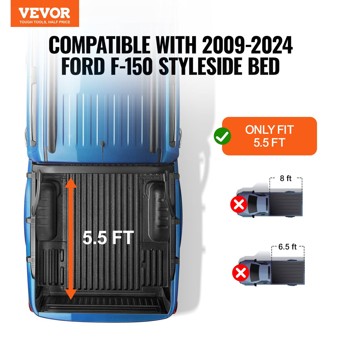 VEVOR Foldable Tonneau Cover for Ford F-150 (2009–2024), 1.68 x 1.65 m Cargo Bed, Soft PVC Material, 100% Cargo Bed Access