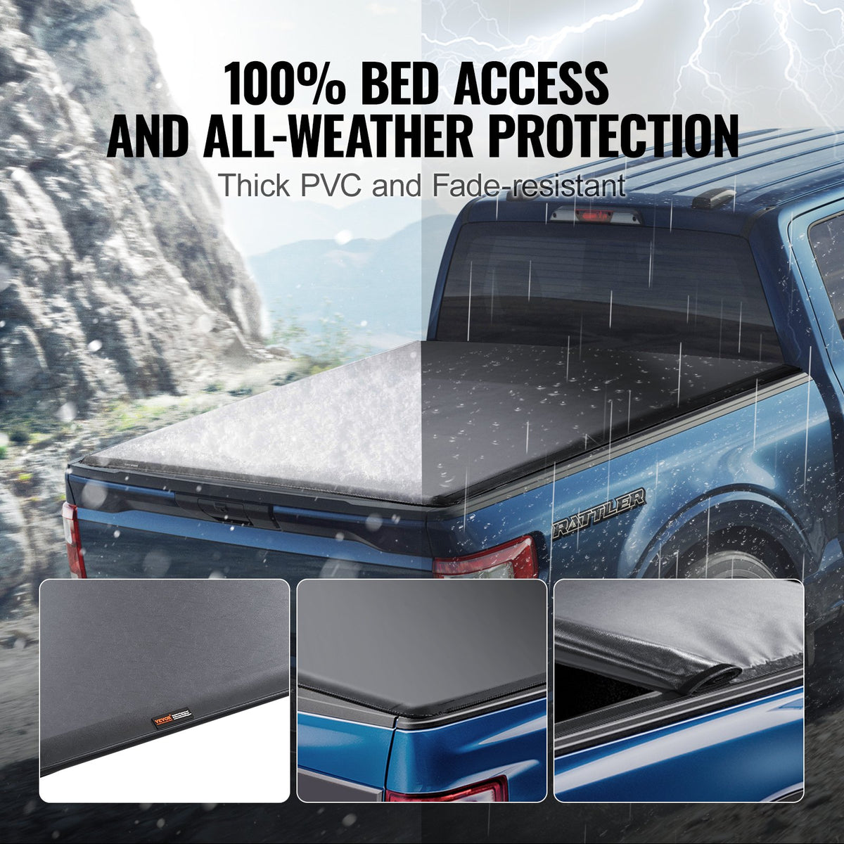 VEVOR Foldable Tonneau Cover for Ford F-150 (2009–2024), 1.68 x 1.65 m Cargo Bed, Soft PVC Material, 100% Cargo Bed Access
