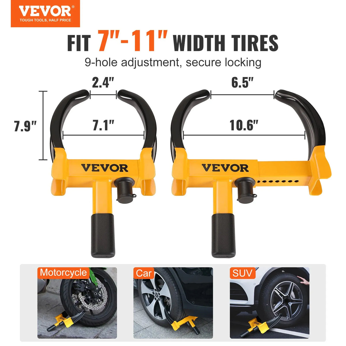 Wheel Anti-Theft Clamp, 2 pcs, Adjustable, Steel, with 6 Keys, Suitable for ATV, SUV, Cars, Campers, Golf Carts, Boats, Motorcycles