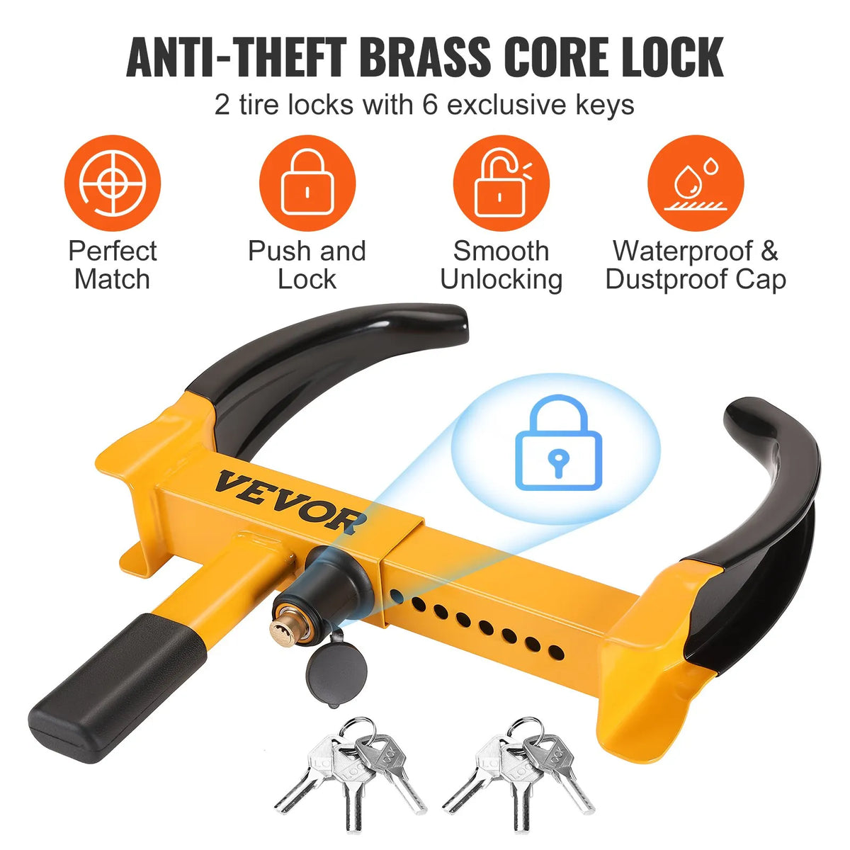 Wheel Anti-Theft Clamp, 2 pcs, Adjustable, Steel, with 6 Keys, Suitable for ATV, SUV, Cars, Campers, Golf Carts, Boats, Motorcycles