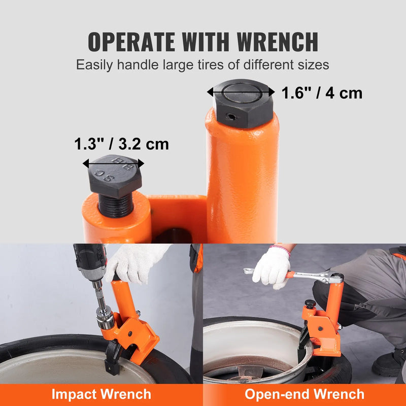 ChatGPT saka: Roku darbināms riepu malas atdalītājs 96,5-106,7 mm ar gumijas spilventiņu alumīnija rumbu aizsardzībai