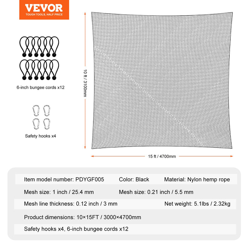 VEVOR Golfa Tīkls 305x457 cm – Treniņu Tīkls Iekštelpām un Āram, Izturīgs Neilona Bumbu Tīkls Beisbolam, Hokejam, Futbolam, Sporta Aizsargtīkls Pagalmam un Sitienu Treniņiem (Tikai Tīkls)