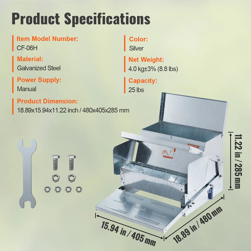 VEVOR automātiska putnu barotava, 11,3 kg ietilpība, cinkota tērauda barotava