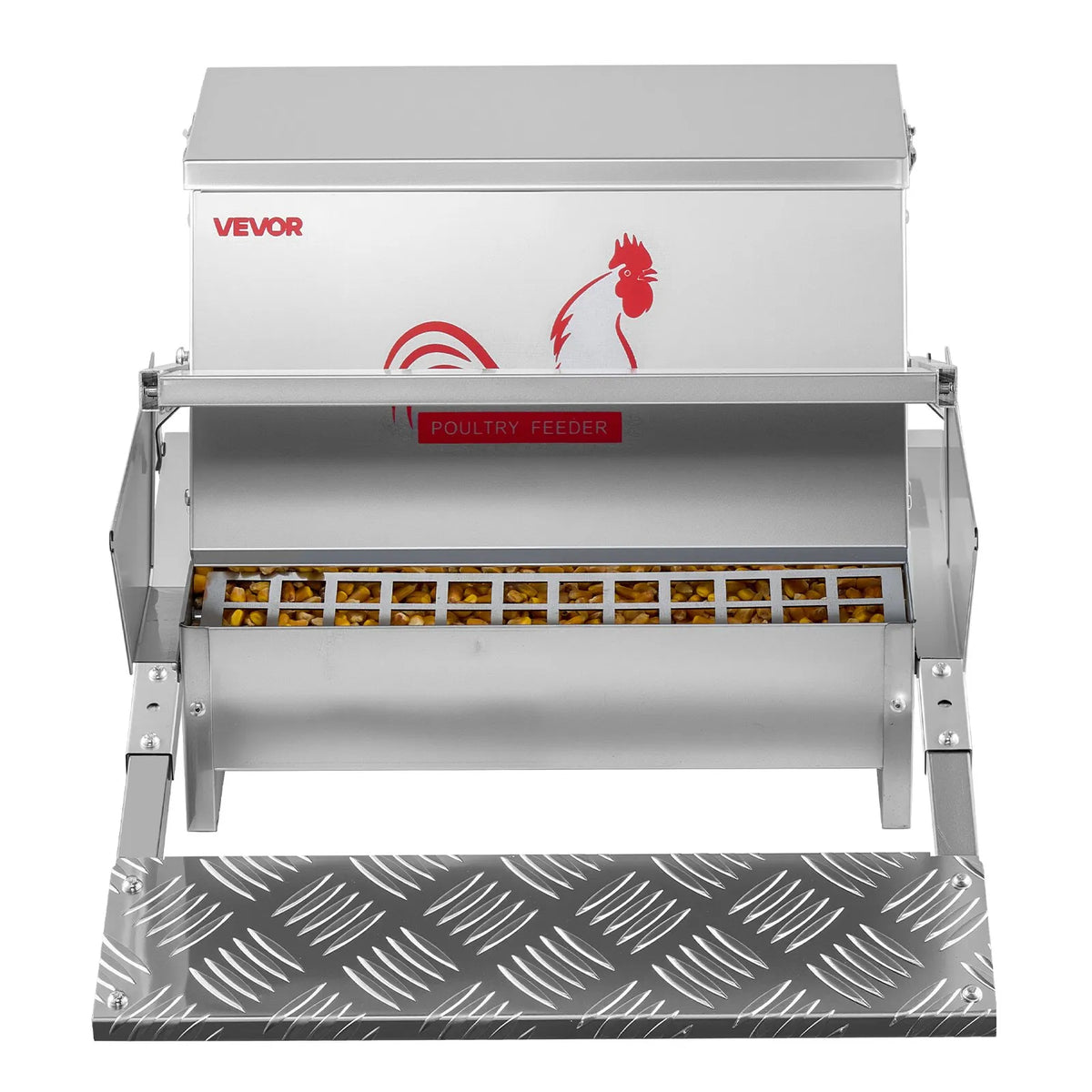 VEVOR automātiskais vistas barotājs 11,34 kg, lietusdrošs pedāļa tipa mājputnu barotājs ar slēdzamu vāku, bez barības zudumiem, cinkota tērauda konstrukcija āra lietošanai, vistām, pundurvistām un fazāniem - ZEMLETES.LV