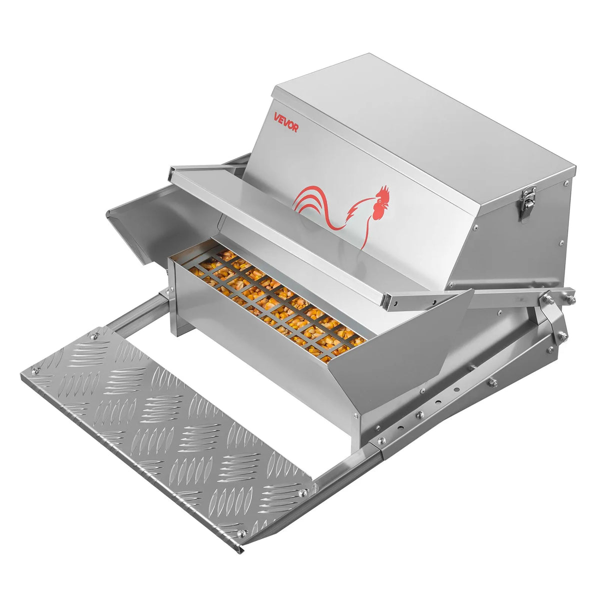 VEVOR automātiskais vistas barotājs 11,34 kg, lietusdrošs pedāļa tipa mājputnu barotājs ar slēdzamu vāku, bez barības zudumiem, cinkota tērauda konstrukcija āra lietošanai, vistām, pundurvistām un fazāniem - ZEMLETES.LV