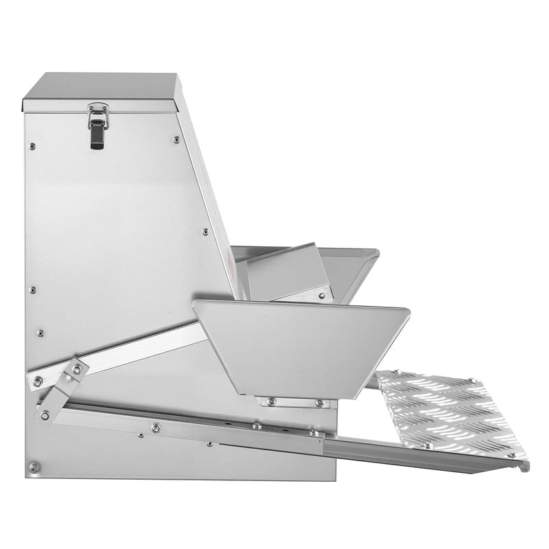 VEVOR automātiska vistu barotava, 18,14 kg ietilpība, lietusizturīga pedāļa barotava ar aizveramu vāku, bez atkritumiem, cinkota tērauda konstrukcija, āra lietošanai, piemērota vistām, bantamiem, putnu mājputniem un fazāniem