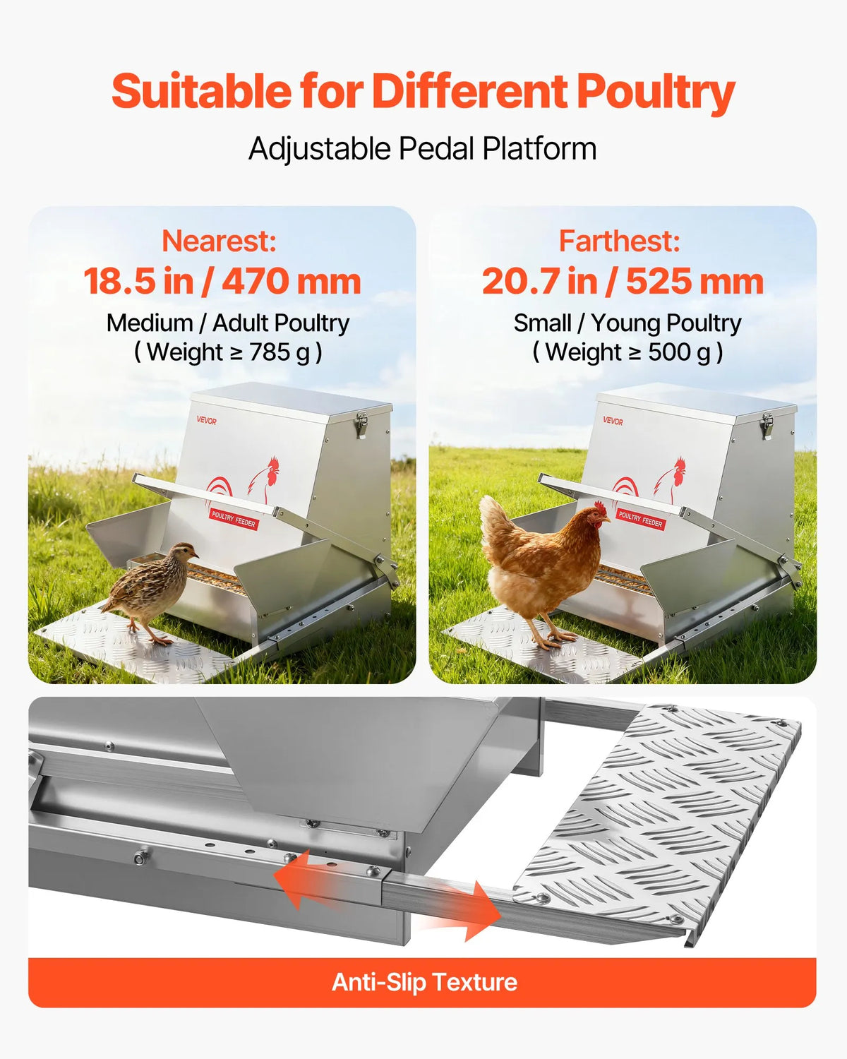 VEVOR automātiskā pedāļa vistu barotava ar aizveramu vāku, lietusizturīga, 18,14 kg