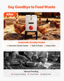 VEVOR automātiskā vistu barotava, 22,68 kg ietilpība, 6 barošanas atveres bez barības zudumiem, ar iebūvētu sadalītāju, aizbīdni un rokturi, metāla konstrukcija vistām, pundurvistām un fazāniem