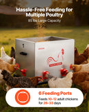 VEVOR automātiskā vistu barotava, 38,56 kg ietilpība, 6 barošanas atveres bez barības zudumiem, ar iebūvētu sadalītāju, aizbīdni un rokturi, metāla konstrukcija vistām, pundurvistām un fazāniem