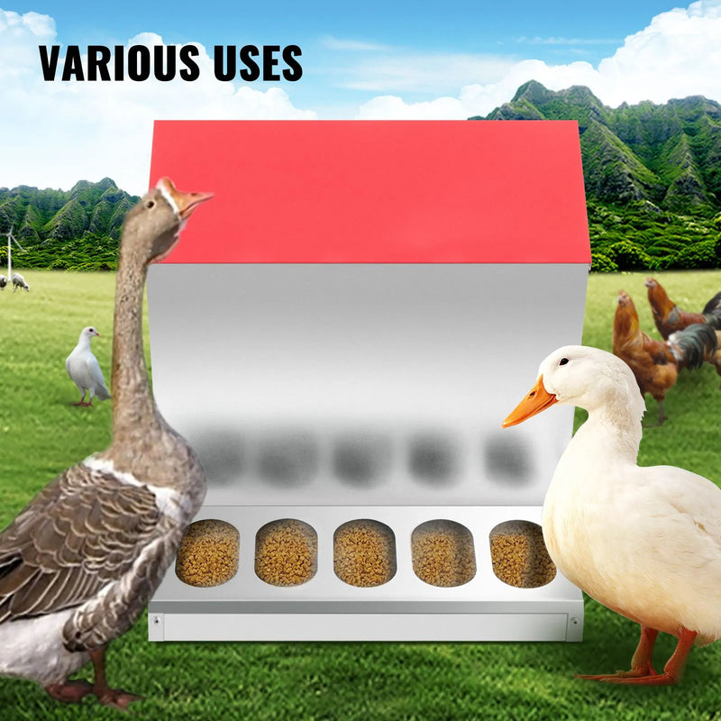 VEVOR cinkotais mājputnu barotājs, 11,3 kg ietilpība, bezatkritumu vistas barotava ar vāku, 10 vistām, 298 × 298 × 400 mm automātiska āra barotava