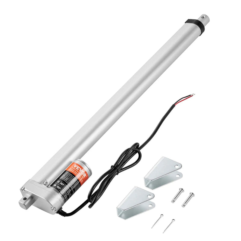 VEVOR lineārais aktuators 12 V, gājiens 45,7 cm, slodze līdz 149,7 kg/1500 N, ātrums 5 mm/s, IP54 aizsardzība
