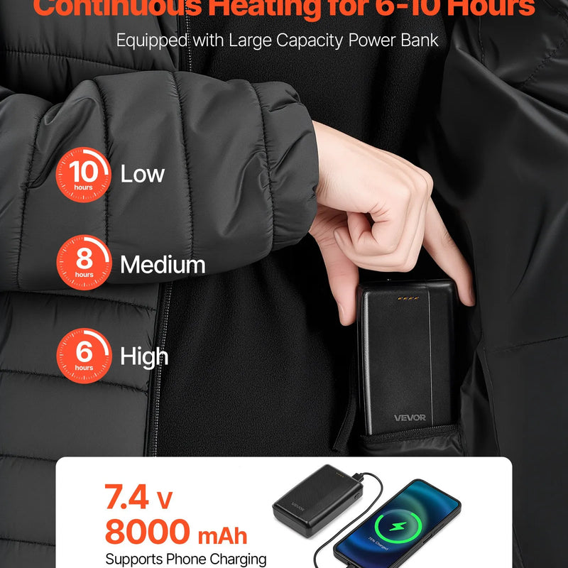 L_VEVOR apsildāmā jaka sievietēm ar 7,4 V akumulatoru, softshell elektriski apsildāma virsjaka, vējaizturīgs viegls apģērbs ar 4 apsildes zonām un 3 siltuma iestatījumiem, piemērota pārgājieniem un āra darbiem, melna