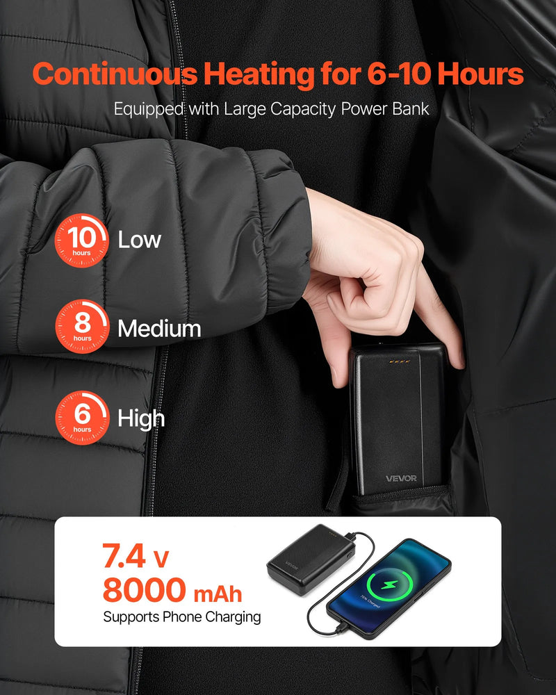 L_VEVOR apsildāmā jaka sievietēm ar 7,4 V akumulatoru, softshell elektriski apsildāma virsjaka, vējaizturīgs viegls apģērbs ar 4 apsildes zonām un 3 siltuma iestatījumiem, piemērota pārgājieniem un āra darbiem, melna
