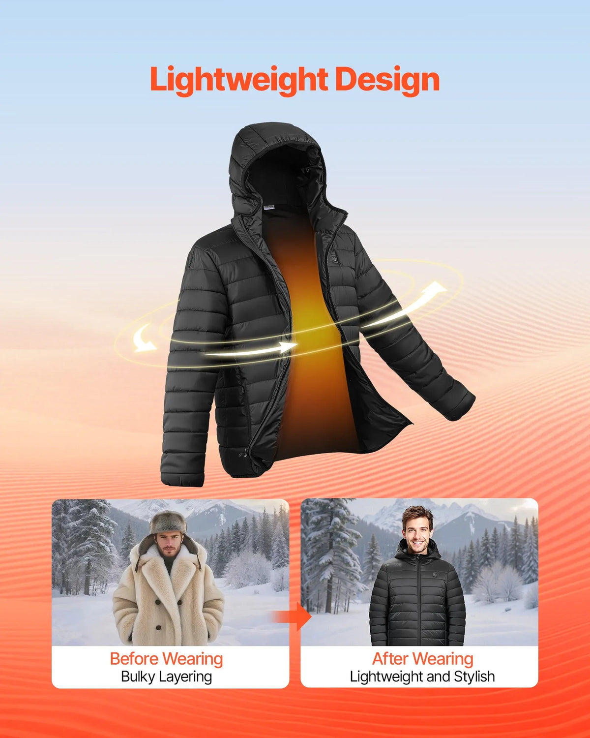 VEVOR apsildāmā softshell jaka vīriešiem, 7,4 V akumulators, 6 apsildes zonas, vējaizturīga, melna, izmērs L