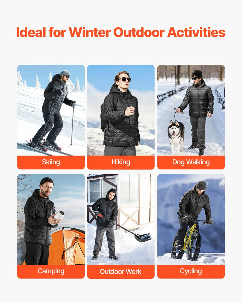 M_VEVOR apsildāmā jaka vīriešiem ar 7,4 V akumulatoru, softshell elektriski apsildāma virsjaka, vējaizturīga viegla virsjaka ar 6 apsildes zonām un 3 siltuma iestatījumiem, piemērota pārgājieniem un āra darbiem, melna