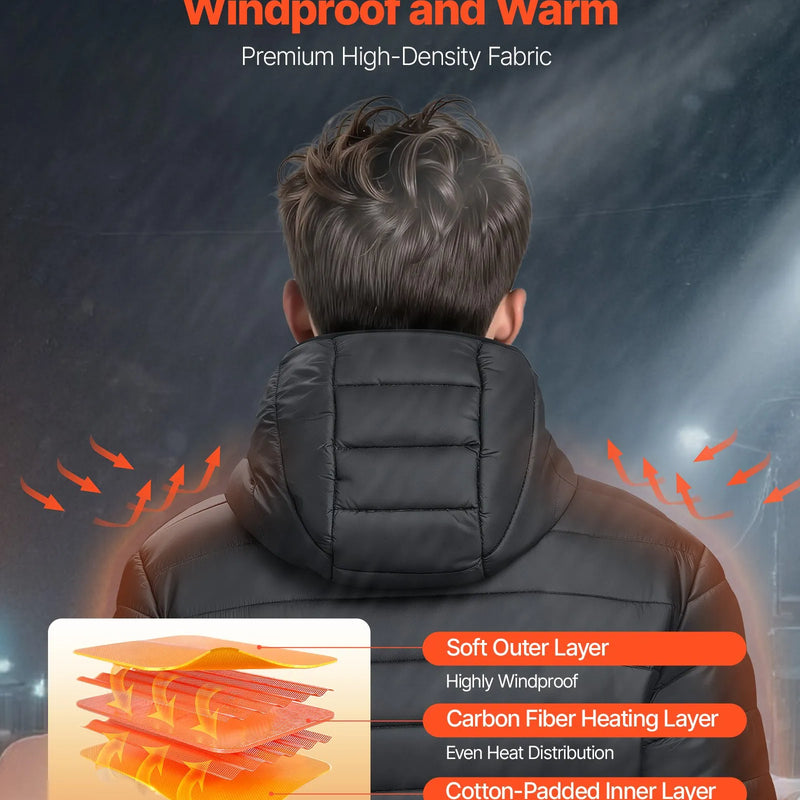 M_VEVOR apsildāmā jaka sievietēm ar 7,4 V akumulatoru, softshell elektriski apsildāma virsjaka, vējaizturīga viegla virsjaka ar 4 apsildes zonām un 3 siltuma iestatījumiem, piemērota pārgājieniem un āra darbiem, melna