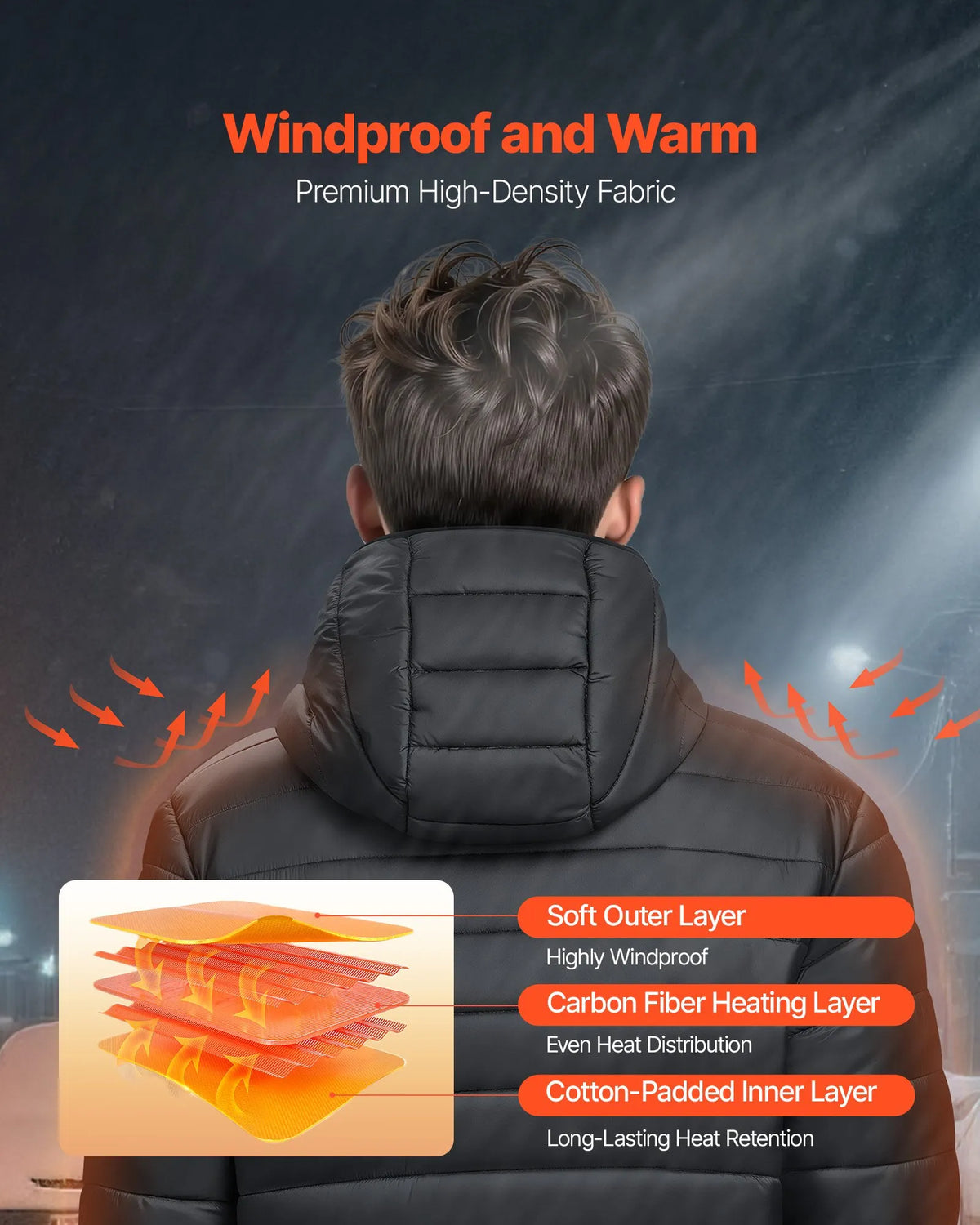 VEVOR soojendatav softshell-jakk naistele, 7,4 V aku, 4 soojendusala, tuulekindel, must, suurus L