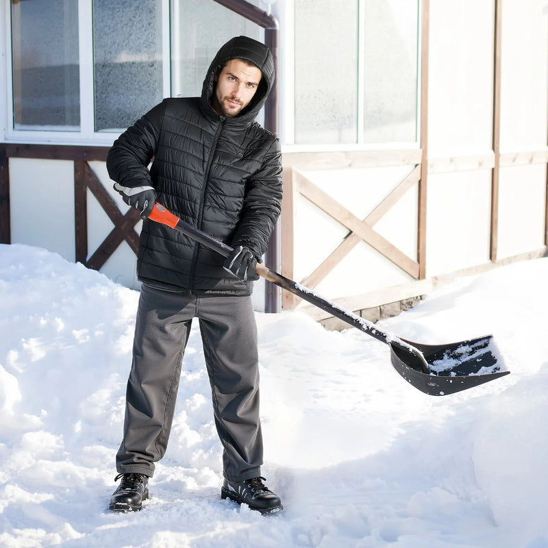 XL_VEVOR vīriešu apsildāmā jaka ar 7.4 V akumulatoru, viegls vēja necaurlaidīgs softshell mētelis ar 6 apsildes zonām un 3 siltuma režīmiem, melna