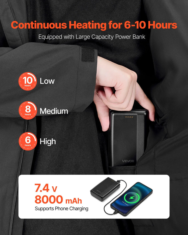 L_VEVOR apsildāmā jaka sievietēm ar 7,4 V akumulatoru, softshell elektriski apsildāma virsjaka, vējaizturīga un ūdensizturīga viegla virsjaka ar 5 apsildes zonām un 3 siltuma iestatījumiem, mazgājama veļasmašīnā