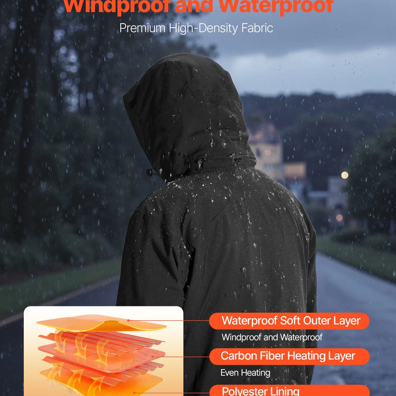 L_VEVOR vīriešu apsildāmā softshell jaka ar 7.4 V akumulatoru, viegls vēja un ūdens necaurlaidīgs mētelis ar 5 apsildes zonām un 3 siltuma iestatījumiem, piemērota mazgāšanai veļasmašīnā