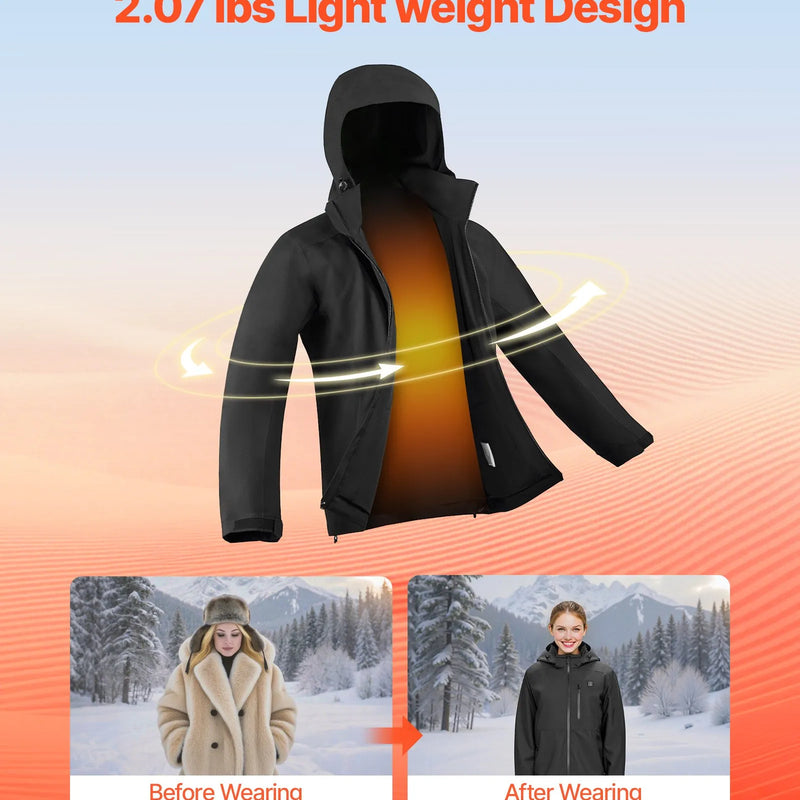 M_VEVOR apsildāma jaka vīriešiem ar 7,4 V akumulatoru, mīksta softshell elektriski apsildāma jaka, vējaizturīgs un ūdensizturīgs viegls virsjakas modelis ar 5 apsildes zonām un 3 siltuma iestatījumiem, mazgājama veļasmašīnā