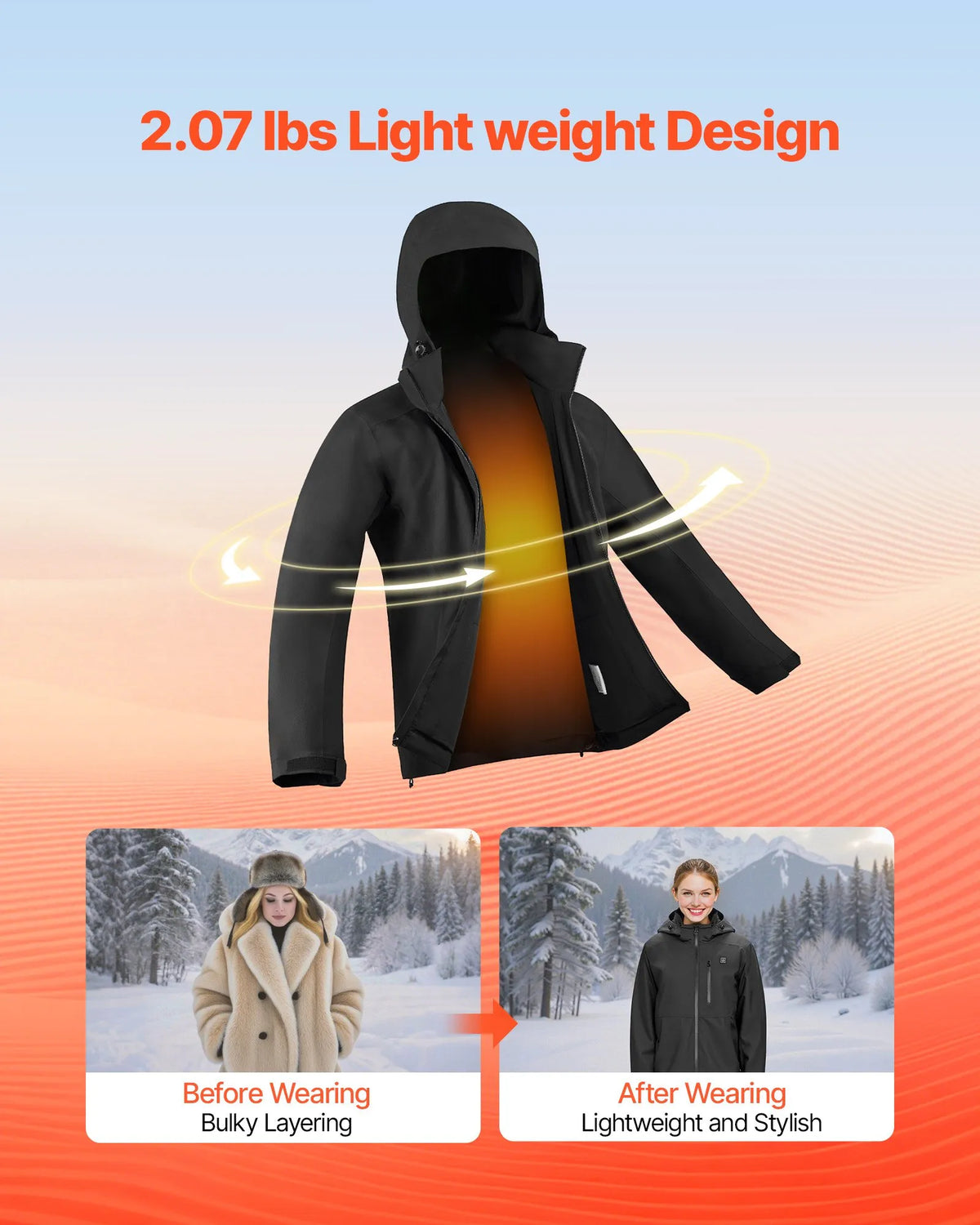 VEVOR apsildāmā softshell jaka vīriešiem, 7,4 V akumulators, 5 apsildes zonas, vēja un ūdensizturīga, mazgājama veļasmašīnā, izmērs S