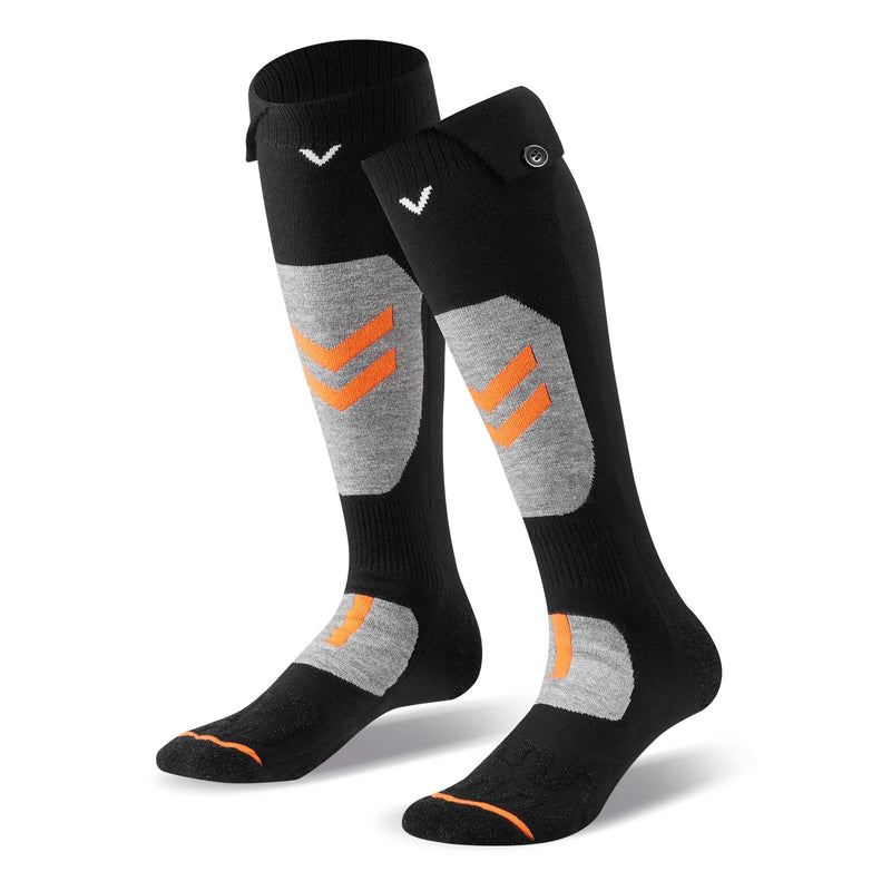 S_VEVOR apsildāmās zeķes ar 5000 mAh akumulatoru, uzlādējamas, ar 4 apsildes līmeņiem un lietotnes vadību; piemērotas sievietēm un vīriešiem medībām, izjādēm, kempingam un pārgājieniem