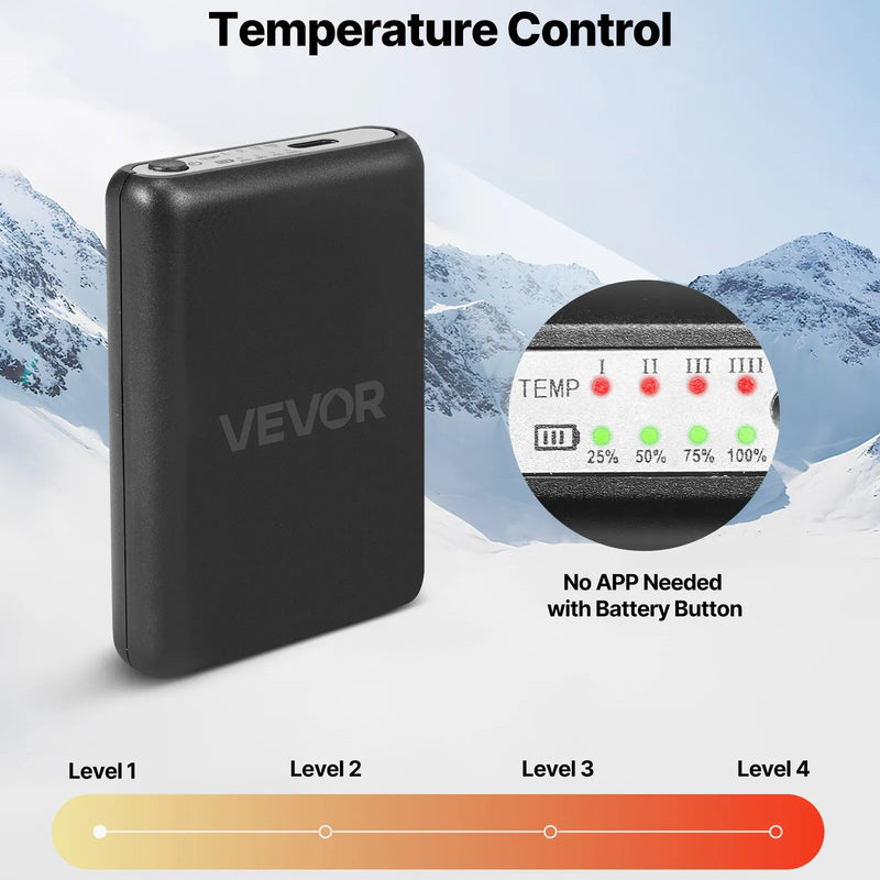 S_VEVOR apsildāmās zeķes ar 5000 mAh akumulatoru, uzlādējamas, ar 4 apsildes līmeņiem un lietotnes vadību; piemērotas sievietēm un vīriešiem medībām, izjādēm, kempingam un pārgājieniem