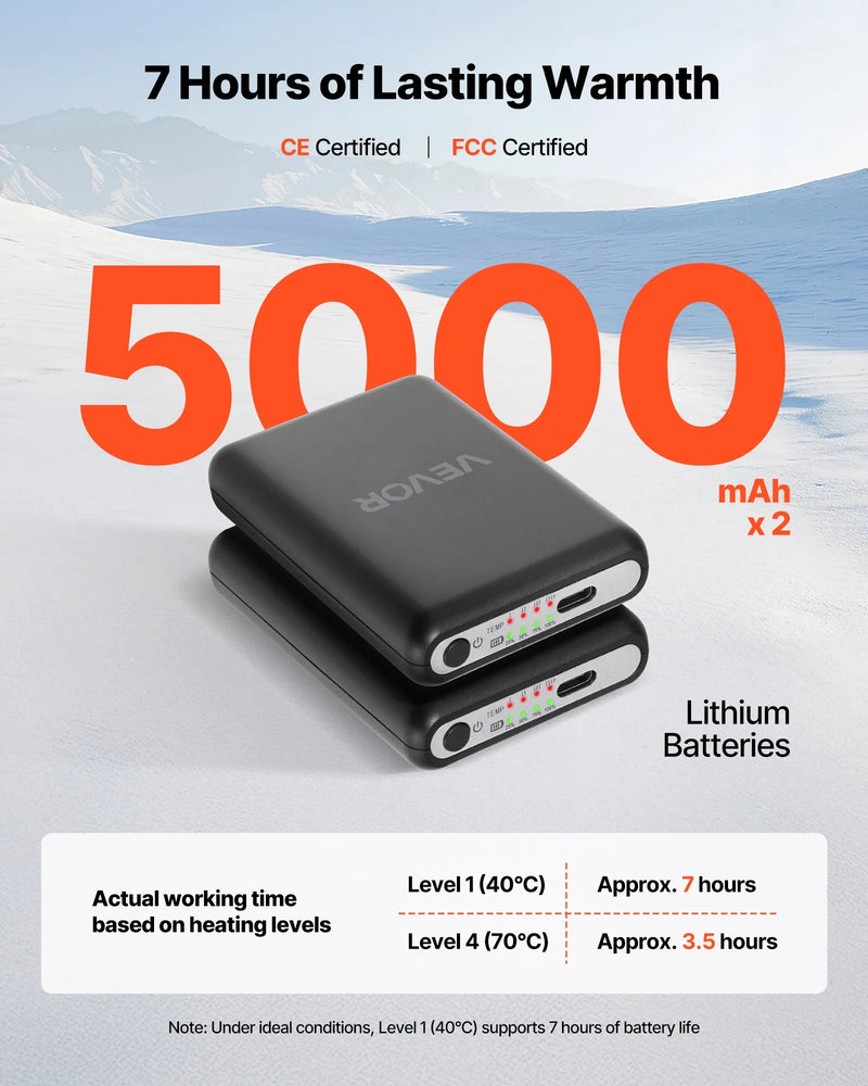 XL_VEVOR apsildāmās zeķes, XL izmērs, ar 5000 mAh uzlādējamu akumulatoru, 4 apsildes līmeņiem un lietotnes vadību; piemērotas sievietēm un vīriešiem medībām, izjādēm, kempingam un pārgājieniem