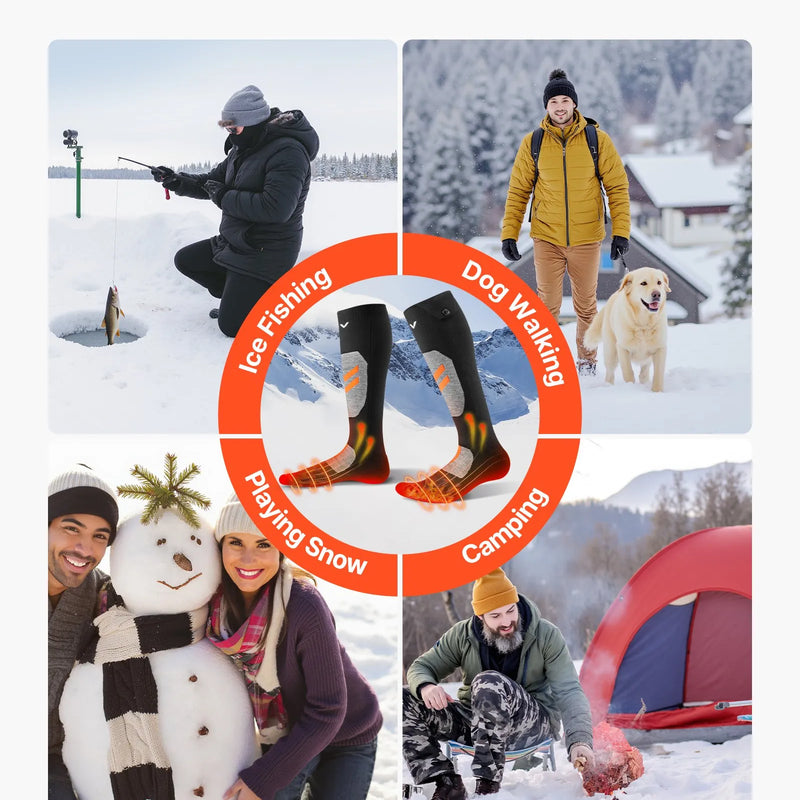 XL_VEVOR apsildāmās zeķes, XL izmērs, ar 5000 mAh uzlādējamu akumulatoru, 4 apsildes līmeņiem un lietotnes vadību; piemērotas sievietēm un vīriešiem medībām, izjādēm, kempingam un pārgājieniem
