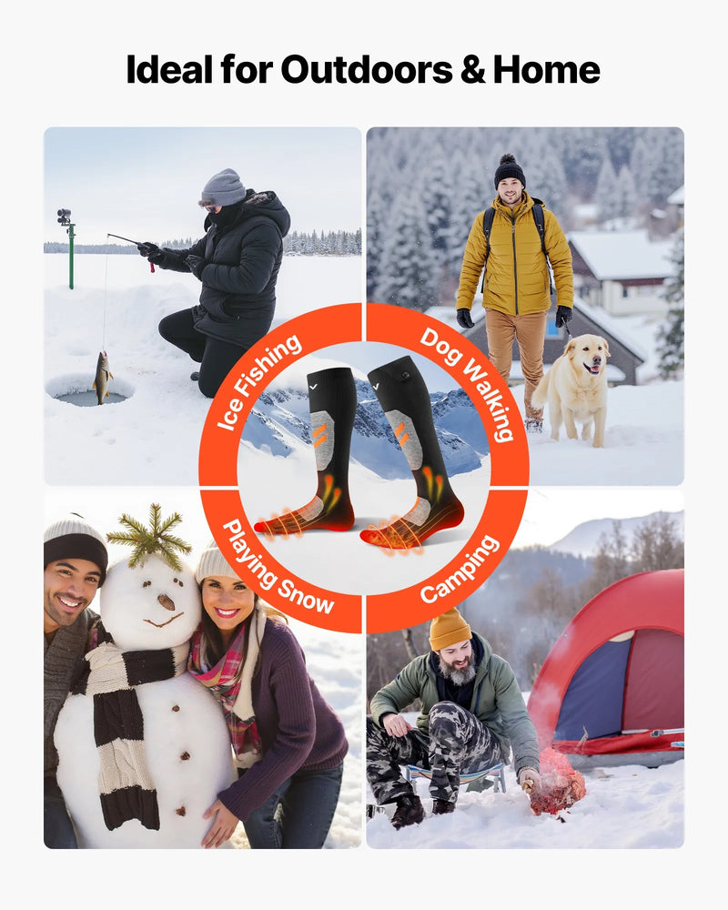 XL_VEVOR apsildāmās zeķes, XL izmērs, ar 5000 mAh uzlādējamu akumulatoru, 4 apsildes līmeņiem un lietotnes vadību; piemērotas sievietēm un vīriešiem medībām, izjādēm, kempingam un pārgājieniem