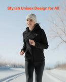 S_VEVOR apsildāms jakas tipa sporta džemperis ar kapuci vīriešiem un sievietēm, unisex pilna garuma rāvējslēdzējs, 7,4 V 16 000 mAh barošanas bloks, 5 apsildes zonas, 3 temperatūras līmeņi, 4–8 h siltums, ziemas āra aktivitātēm, melns