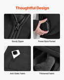 S_VEVOR apsildāms jakas tipa sporta džemperis ar kapuci vīriešiem un sievietēm, unisex pilna garuma rāvējslēdzējs, 7,4 V 16 000 mAh barošanas bloks, 5 apsildes zonas, 3 temperatūras līmeņi, 4–8 h siltums, ziemas āra aktivitātēm, melns