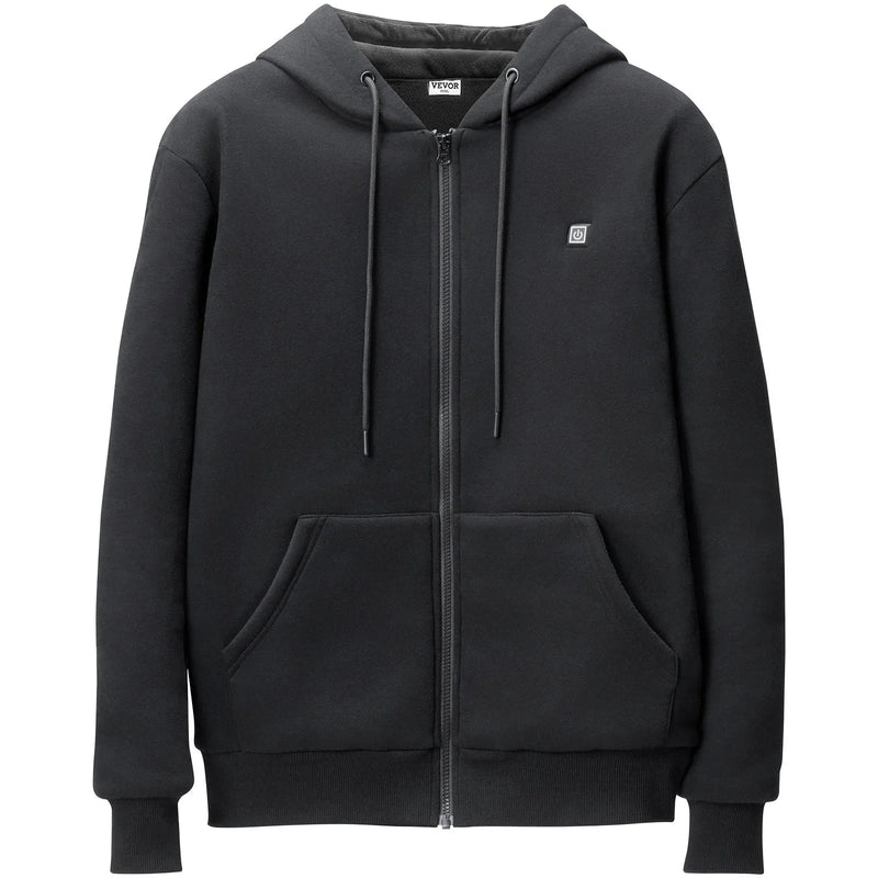 XXXL_Uzsildāms džemperis ar akumulatoru (7,4 V), rāvējslēdzēju un 5 sildīšanas zonām, piemērots vīriešiem un sievietēm, viegls un silts elektriskais sporta džemperis āra aktivitātēm, izmērs XXXL, melns