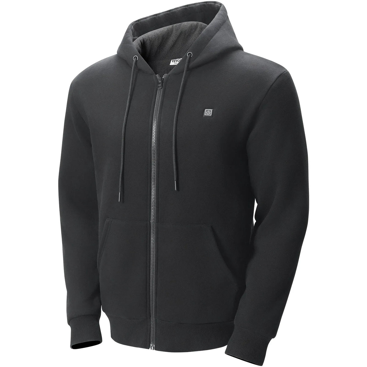 Apsildāms džemperis ar 7,4 V akumulatoru, rāvējslēdzēju un 5 apsildes zonām, unisex, melns, izmērs XL