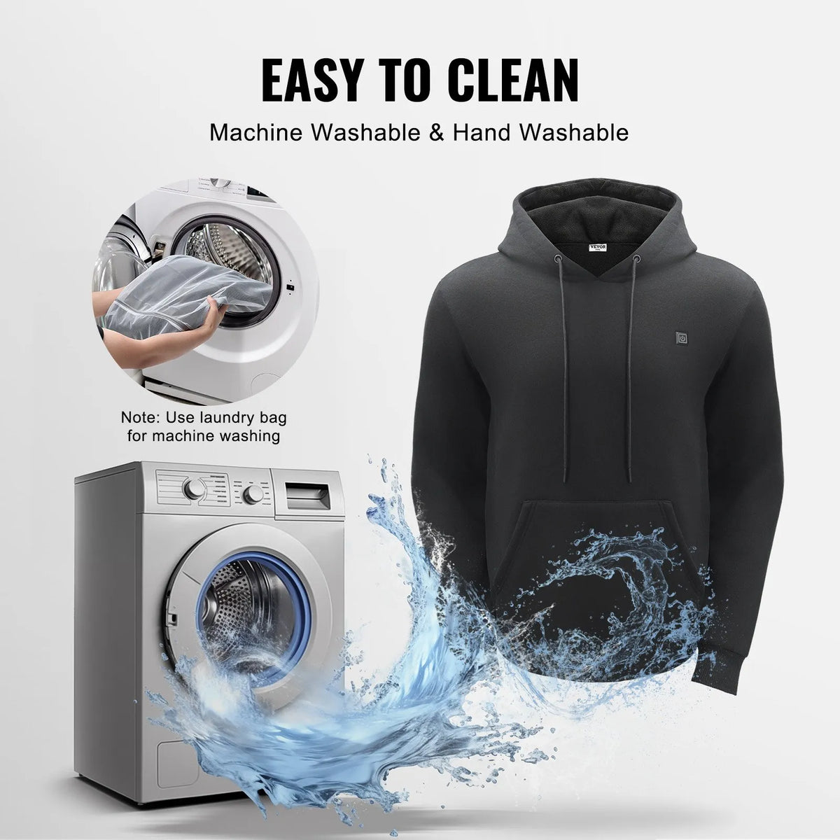 VEVOR Heated Hoodie with 7.4V Battery, 5 Heating Zones, Fishing and Camping, Unisex, Black, Size XXL