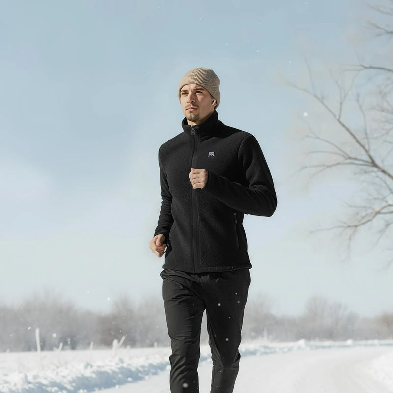 VEVOR apsildāma flīsa jaka vīriešiem, apsildāms sporta džemperis ar uzlādējamu 7,4 V 16 000 mAh akumulatoru, 6 sildīšanas zonas, 3 temperatūras līmeņi, siltums līdz 3 / 6 / 10 stundām, paredzēta ziemas aktivitātēm un āra kempingam, melna