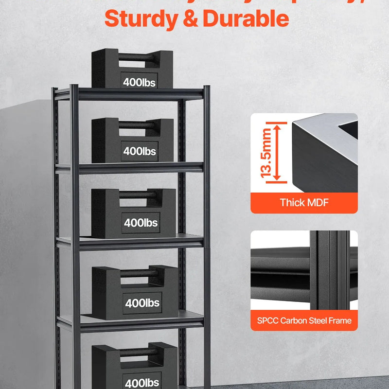 Uzglabāšanas plaukti 5 līmeņi, 406 × 813 × 1829 mm, garāžas metāla plauktu sistēma