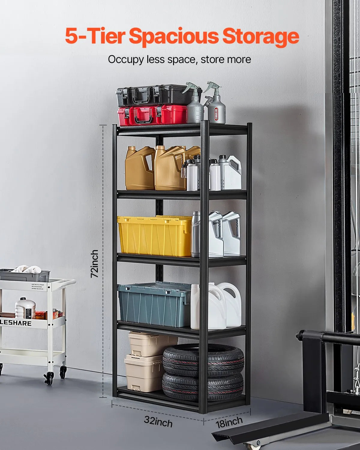 Storage shelf, 5-tier, 46 × 81 × 183 cm, metal